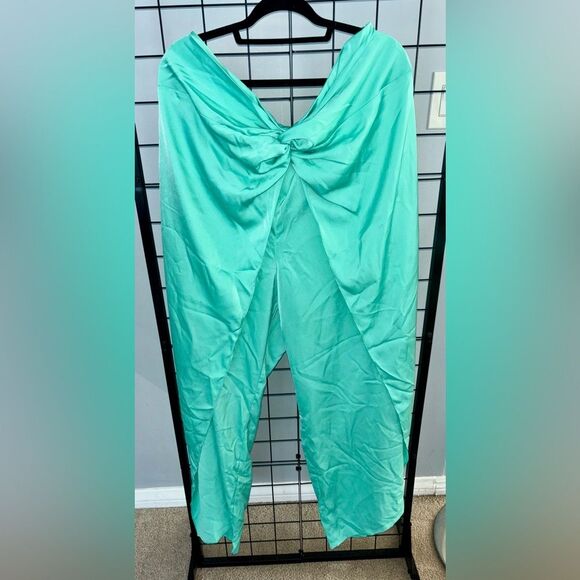 Fashion to Figure Plus Size Seafoam Green Overlay Wide Leg Pants NWT - Picture 1 of 6